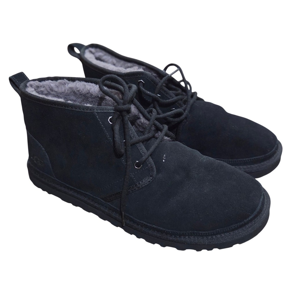UGG Neumel Men 13 Black Suede Chukka Lace Up Boots Shearling Warm Sheepskin